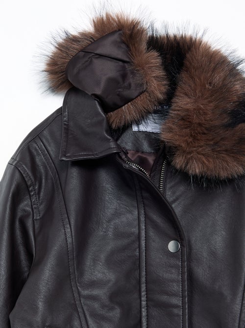 Blouson en simili avec col amovible en fourrure - Kiabi