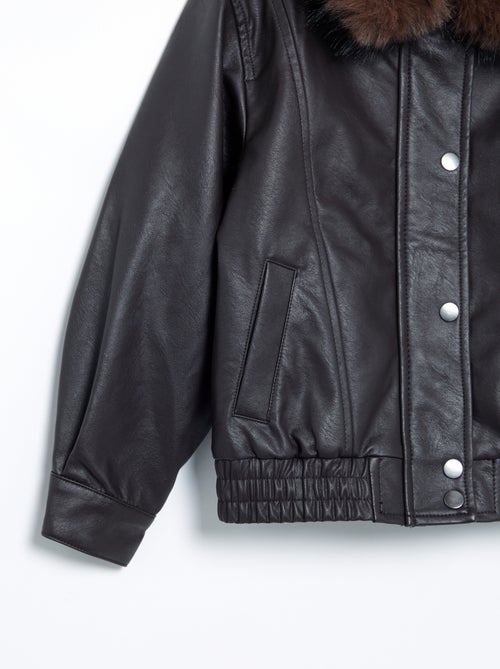 Blouson en simili avec col amovible en fourrure - Kiabi