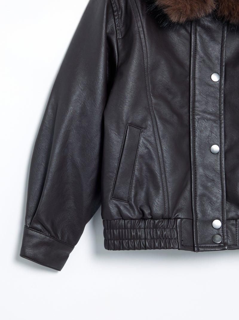 Blouson en simili avec col amovible en fourrure Marron - Kiabi