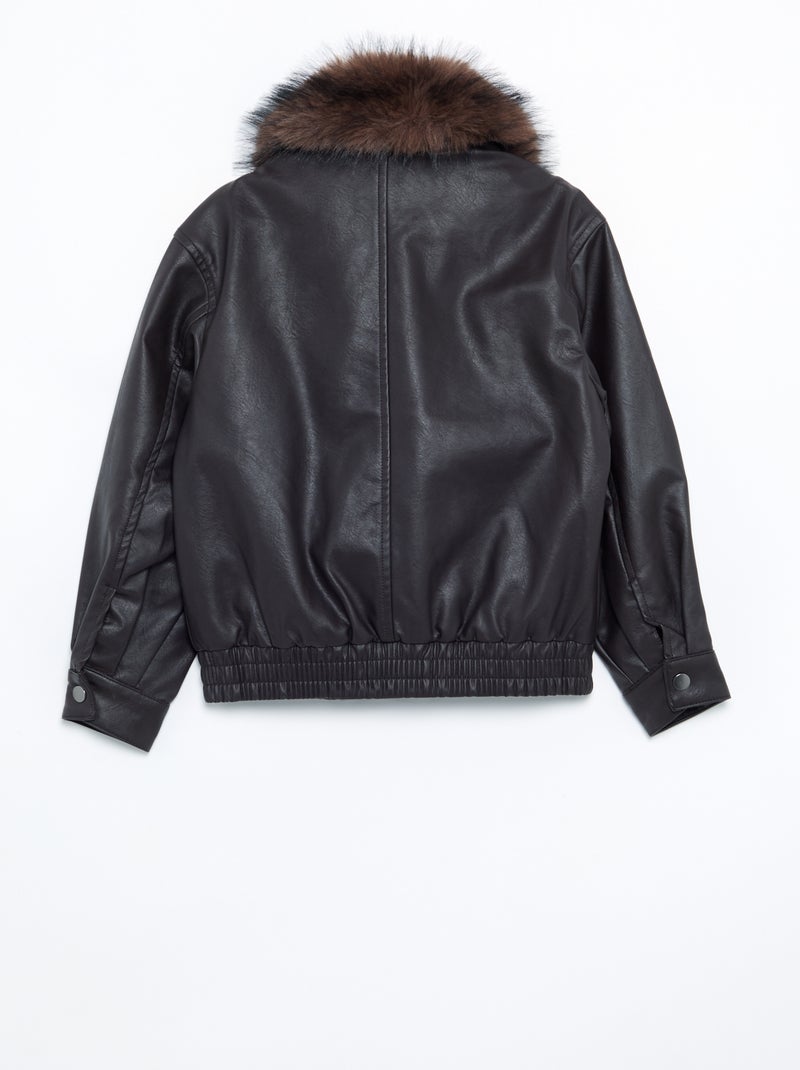 Blouson en simili avec col amovible en fourrure Marron - Kiabi