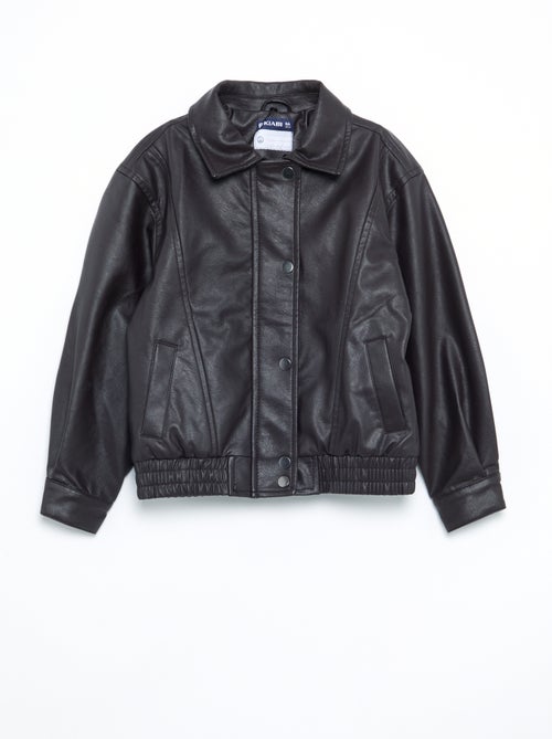 Blouson en simili avec col amovible en fourrure - Kiabi