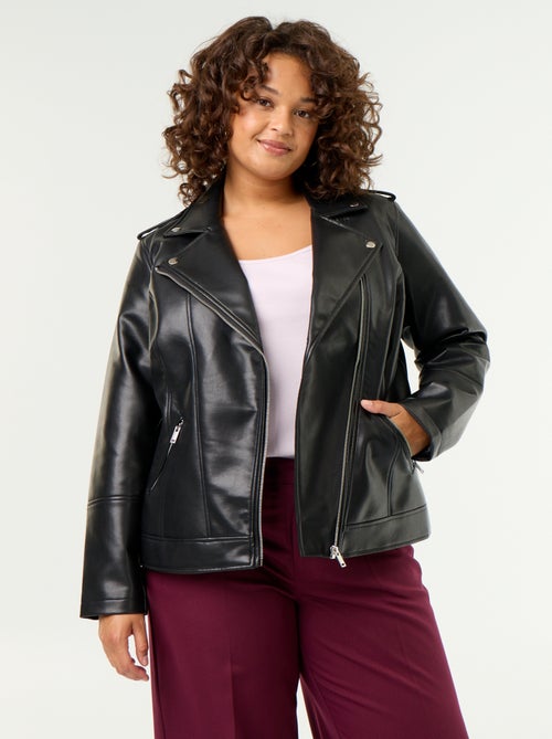 Blouson en simili avec col cranté - Kiabi Blouson en simili avec col cranté - Kiabi