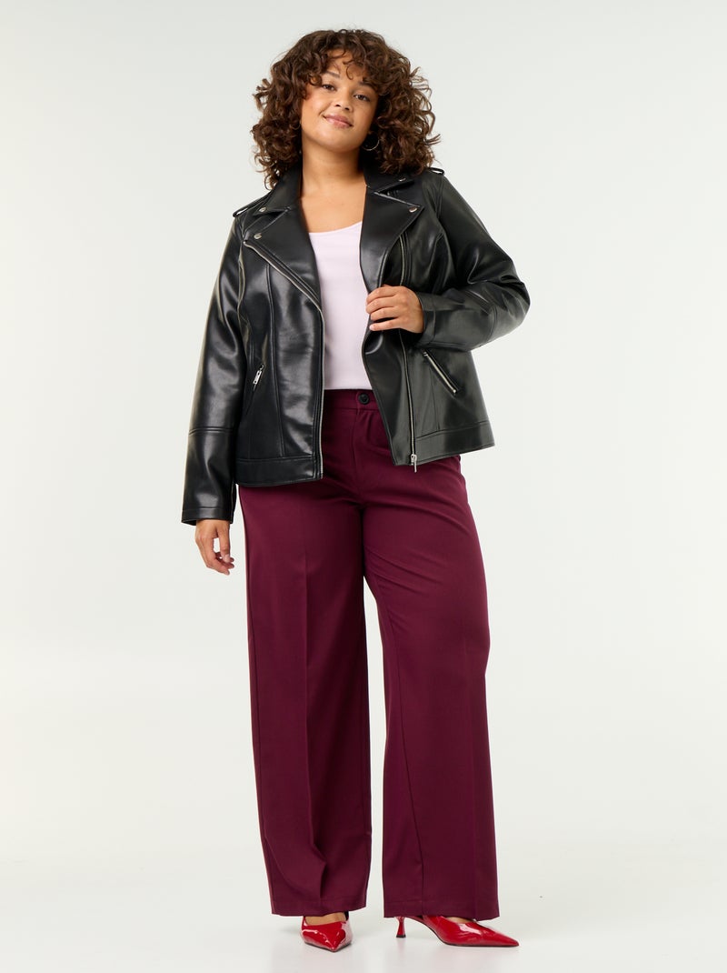 Blouson en simili avec col cranté Noir - Kiabi