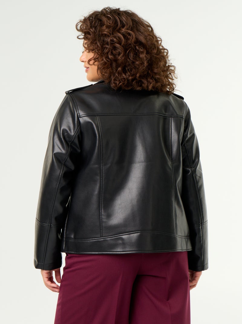 Blouson en simili avec col cranté Noir - Kiabi