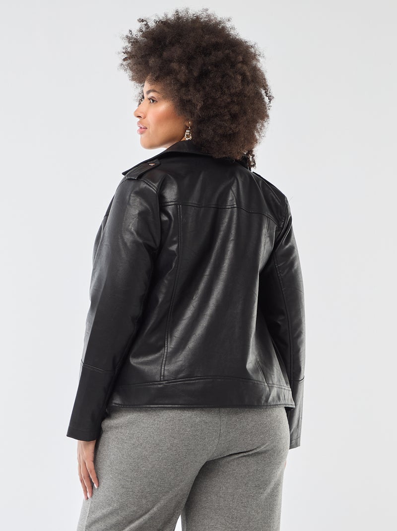 Blouson en simili avec col cranté noir - Kiabi