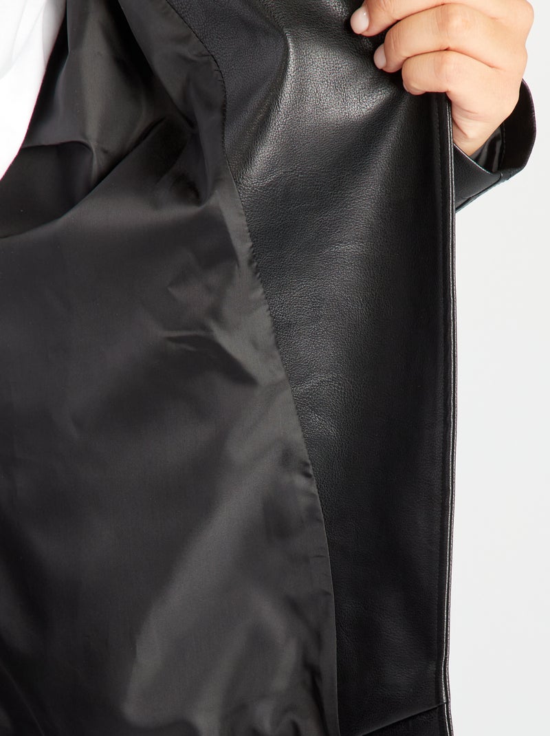 Blouson en simili avec col cranté noir - Kiabi