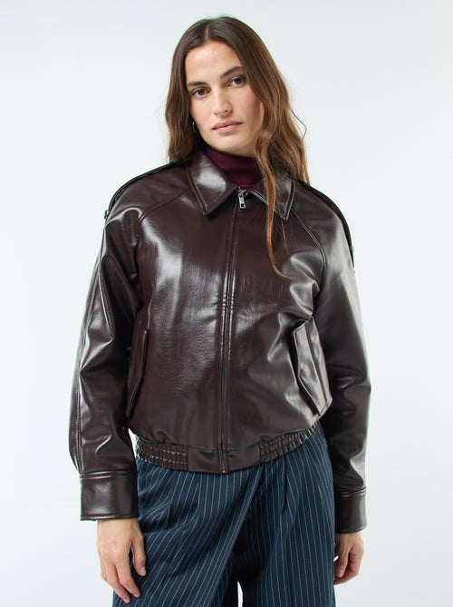 Blouson en simili avec ouverture zippée - Kiabi