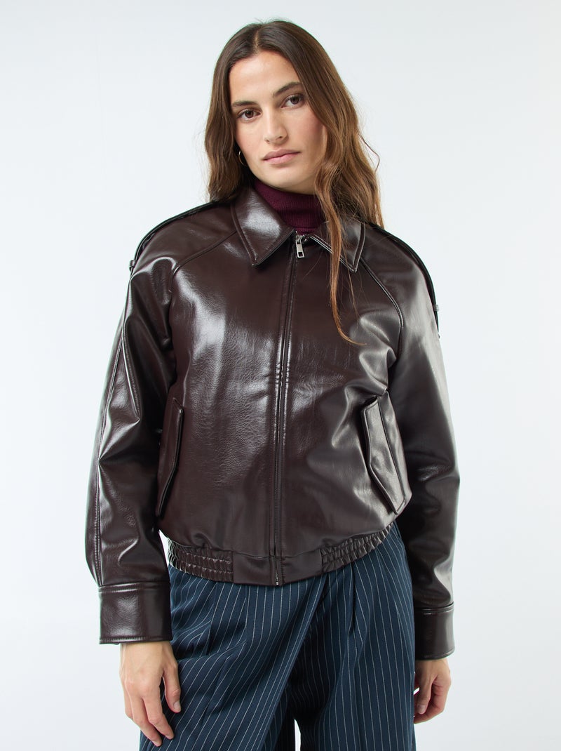 Blouson en simili avec ouverture zippée Marron - Kiabi