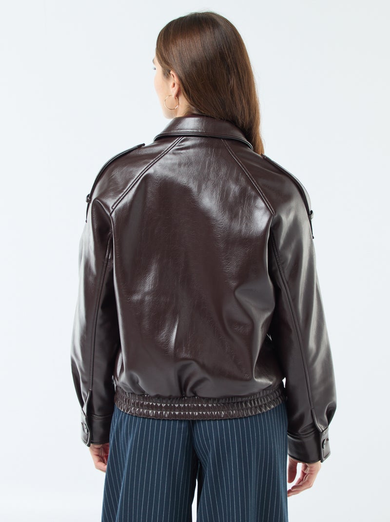 Blouson en simili avec ouverture zippée Marron - Kiabi