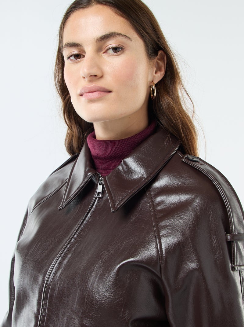 Blouson en simili avec ouverture zippée Marron - Kiabi