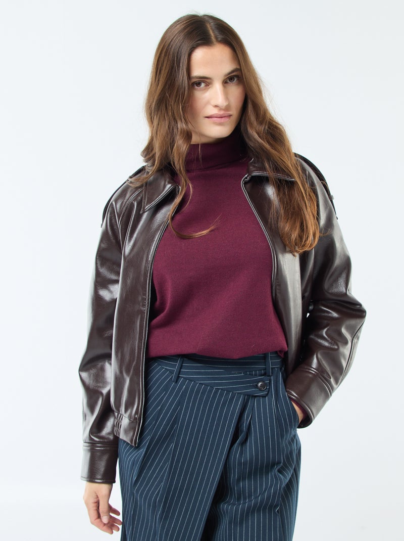Blouson en simili avec ouverture zippée Marron - Kiabi