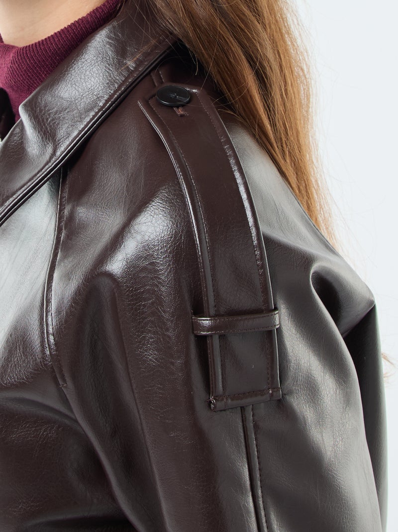 Blouson en simili avec ouverture zippée Marron - Kiabi