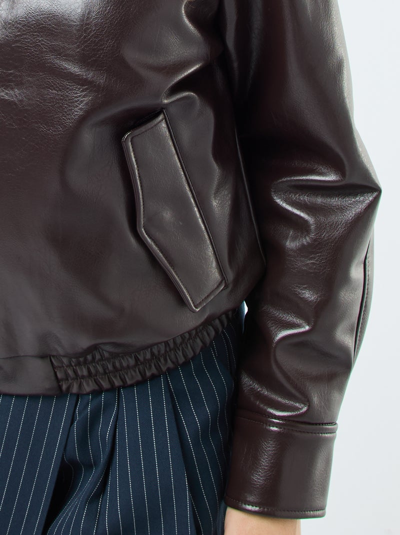 Blouson en simili avec ouverture zippée Marron - Kiabi