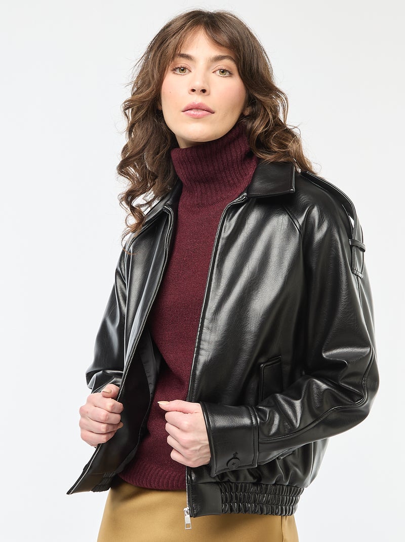 Blouson en simili avec ouverture zippée Noir - Kiabi