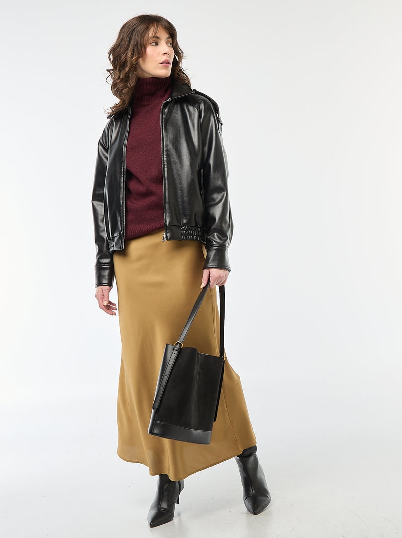 Blouson en simili avec ouverture zippée Noir - Kiabi