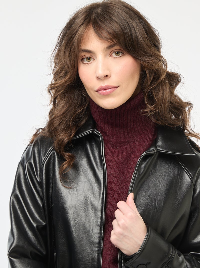 Blouson en simili avec ouverture zippée Noir - Kiabi