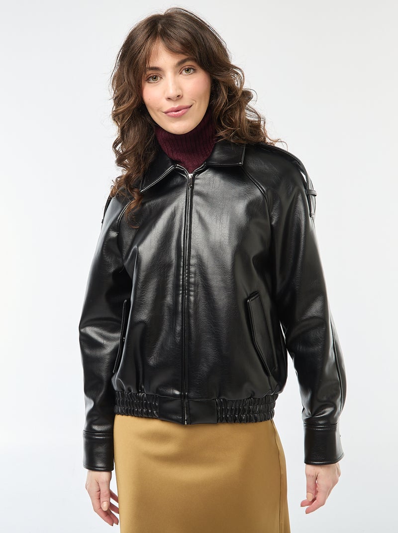 Blouson en simili avec ouverture zippée Noir - Kiabi