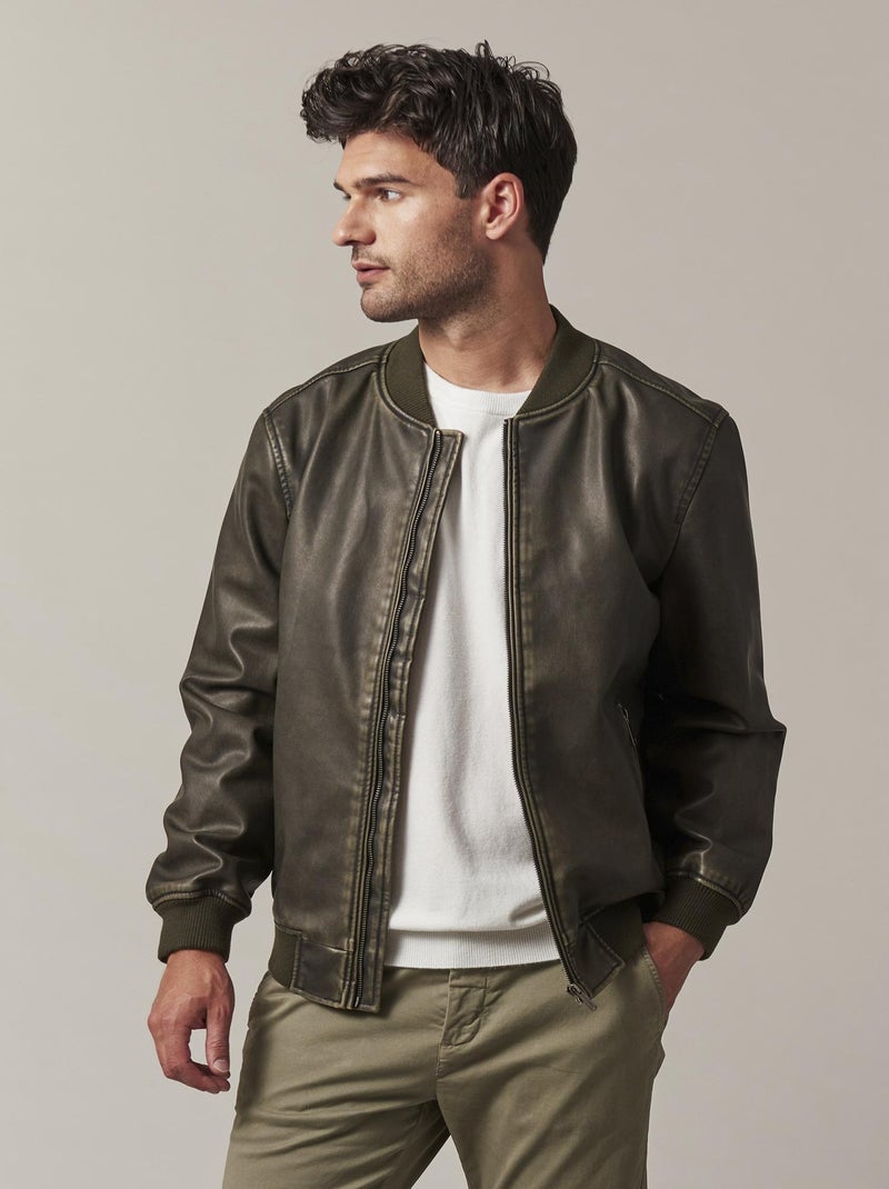 Blouson en simili cuir, au style rock et classique, pour homme 'Deeluxe' Kaki - Kiabi