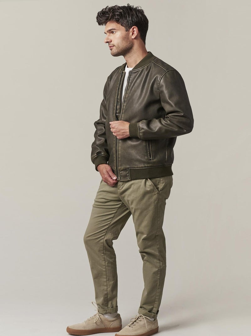 Blouson en simili cuir, au style rock et classique, pour homme 'Deeluxe' Kaki - Kiabi