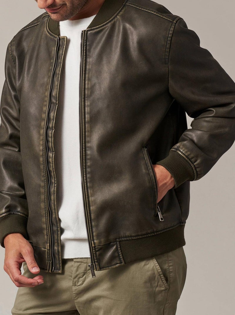 Blouson en simili cuir, au style rock et classique, pour homme 'Deeluxe' Kaki - Kiabi