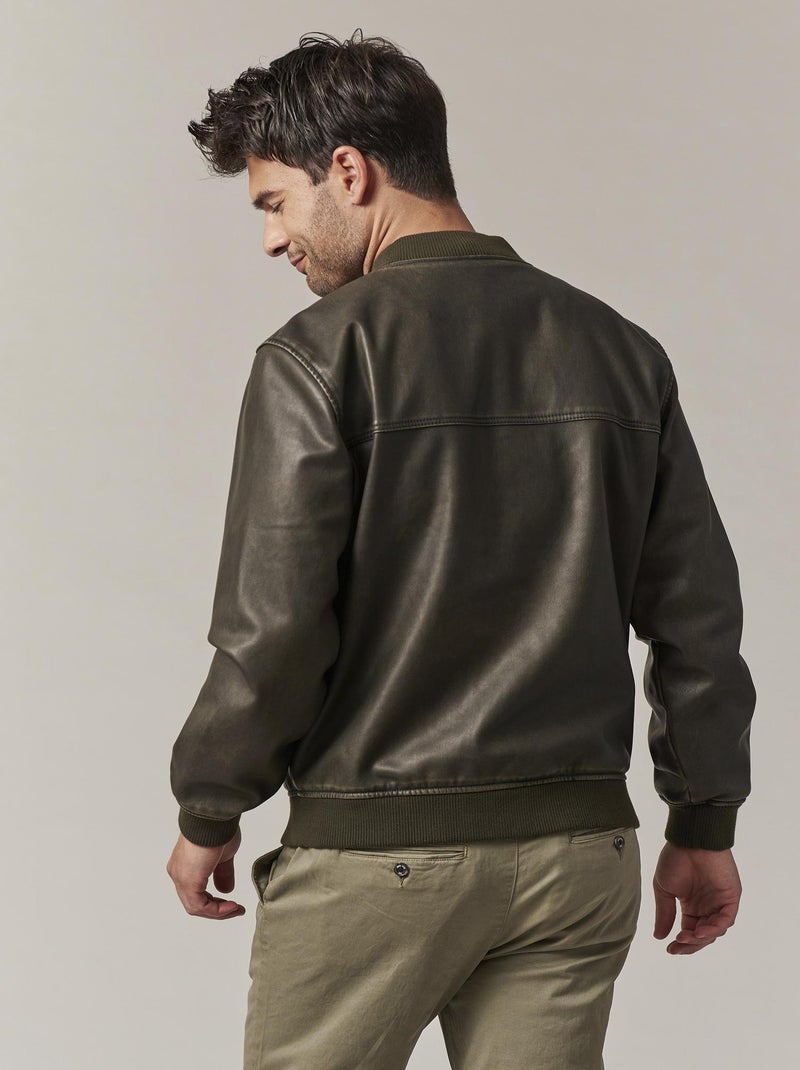 Blouson en simili cuir, au style rock et classique, pour homme 'Deeluxe' Kaki - Kiabi