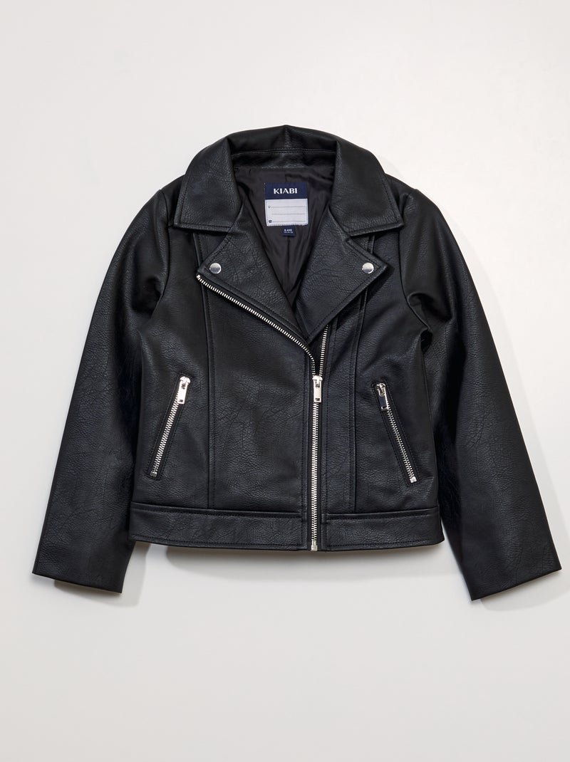 Blouson en simili esprit biker noir - Kiabi