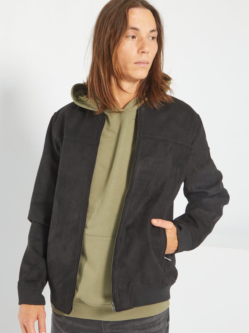Blouson en suédine style bomber noir - Kiabi