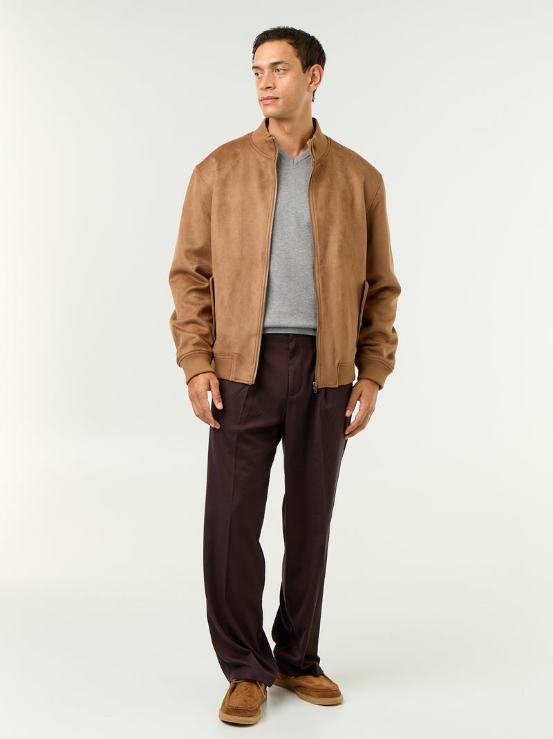Blouson en suédine zippé Marron - Kiabi