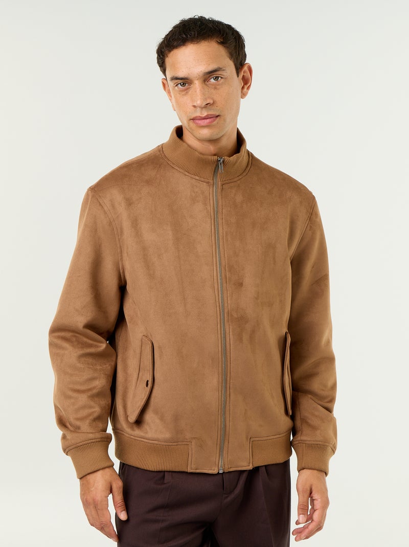 Blouson en suédine zippé Marron - Kiabi