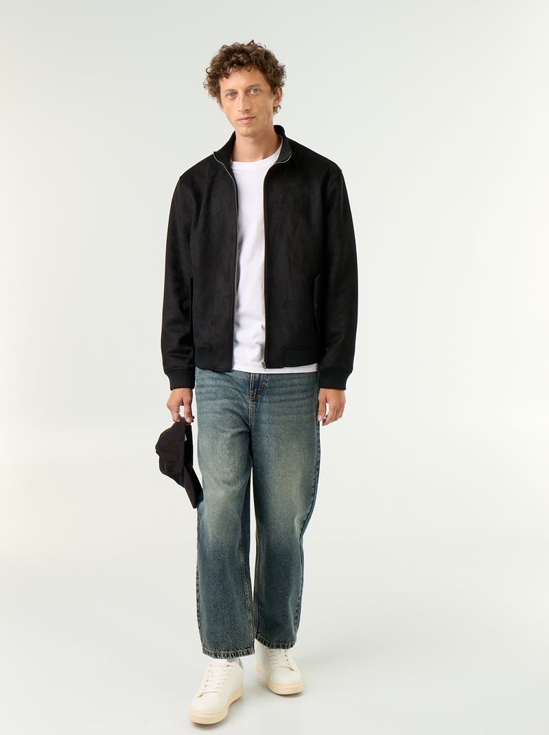 Blouson en suédine zippé Noir - Kiabi
