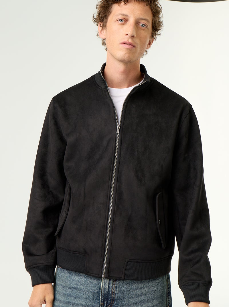 Blouson en suédine zippé Noir - Kiabi