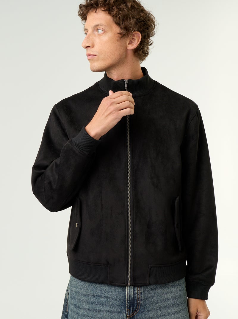 Blouson en suédine zippé Noir - Kiabi