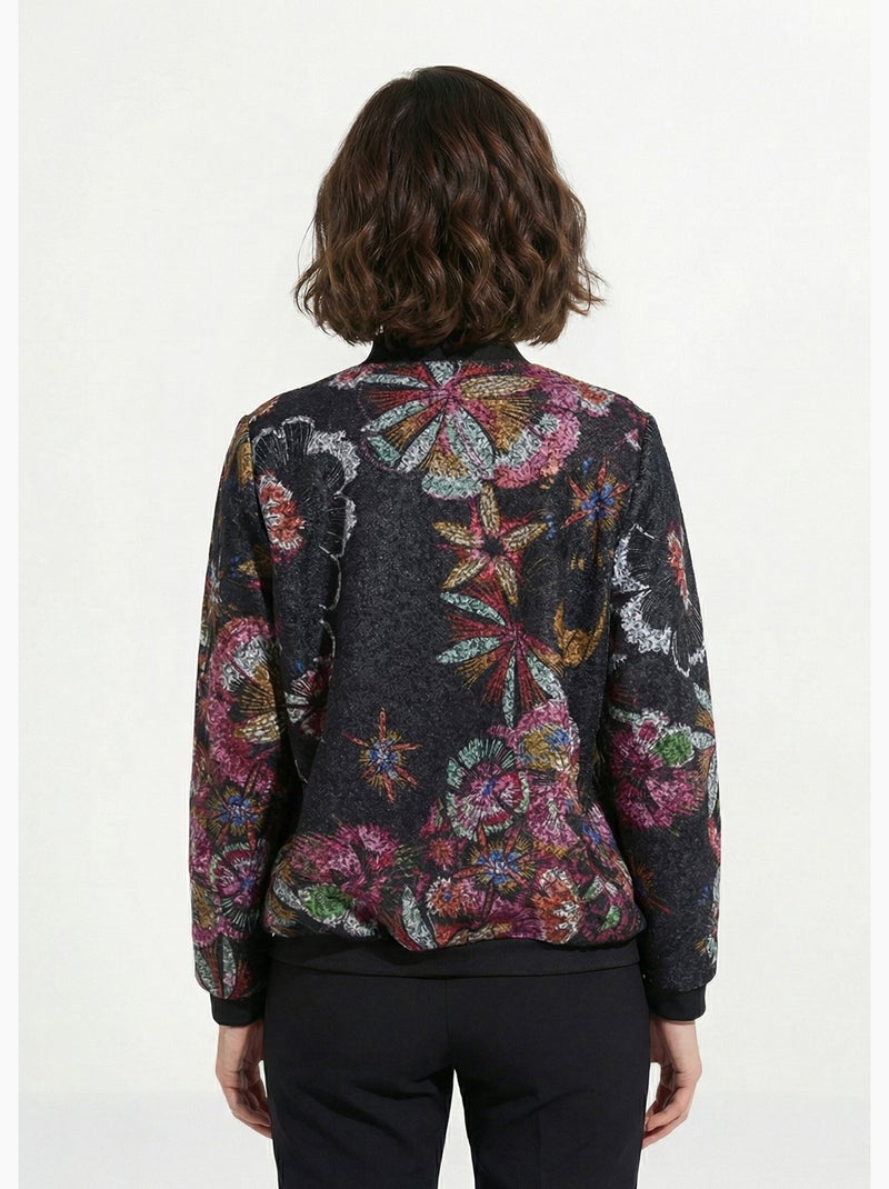 Blouson esprit bomber tissu bouclette imprimé - Afibel Noir Rose - Kiabi