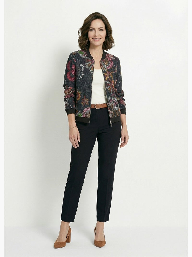 Blouson esprit bomber tissu bouclette imprimé - Afibel Noir Rose - Kiabi