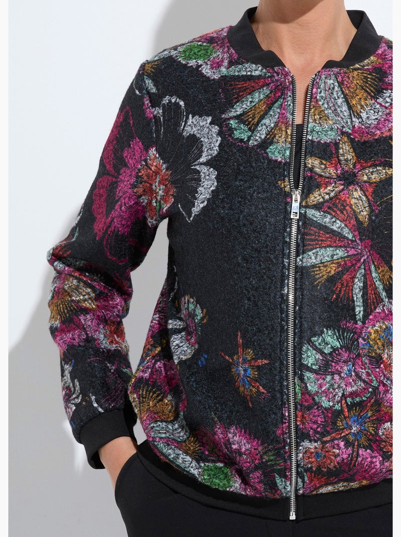 Blouson esprit bomber tissu bouclette imprimé - Afibel Noir Rose - Kiabi