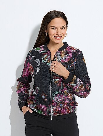 Blouson esprit bomber tissu bouclette imprimé