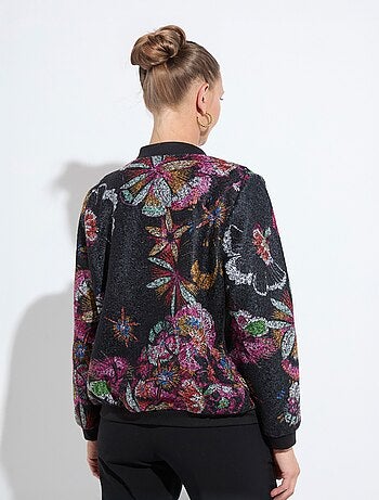 Blouson esprit bomber tissu bouclette imprimé