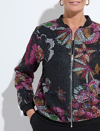 Blouson esprit bomber tissu bouclette imprimé