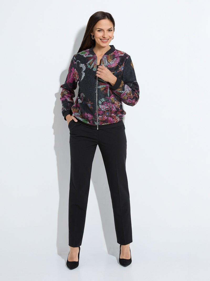 Blouson esprit bomber tissu bouclette imprimé Noir Rose - Kiabi