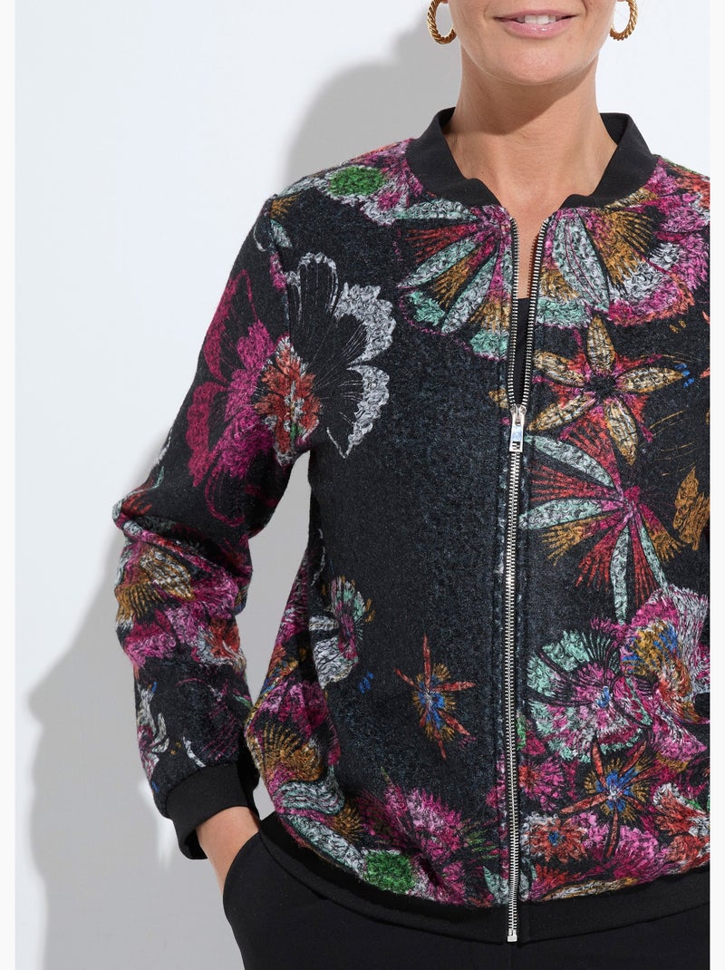 Blouson esprit bomber tissu bouclette imprimé Noir Rose - Kiabi