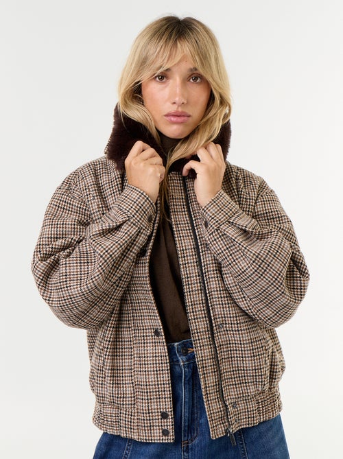 Blouson esprit lainage oversize avec col en fourrure amovible - Kiabi