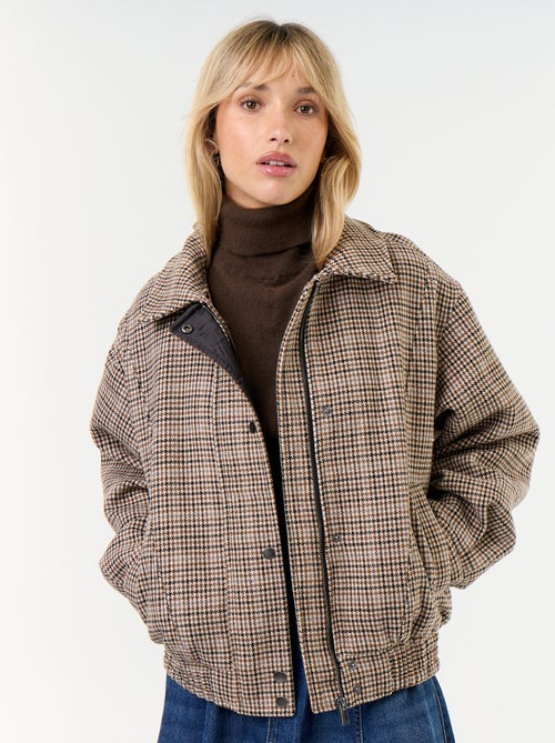 Blouson esprit lainage oversize avec col en fourrure amovible - Kiabi