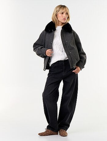 Blouson esprit lainage oversize avec col en fourrure amovible