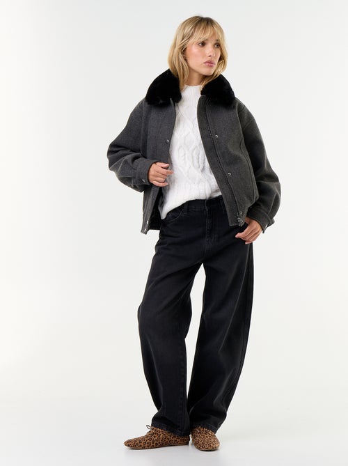 Blouson esprit lainage oversize avec col en fourrure amovible - Kiabi