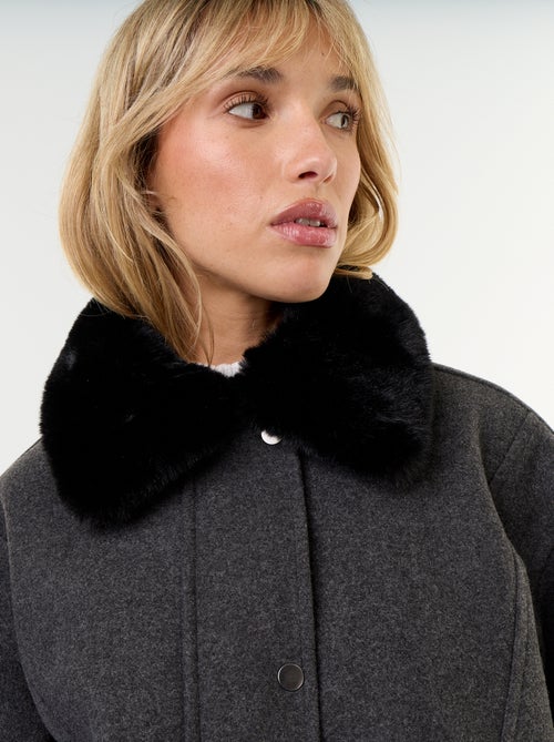 Blouson esprit lainage oversize avec col en fourrure amovible - Kiabi