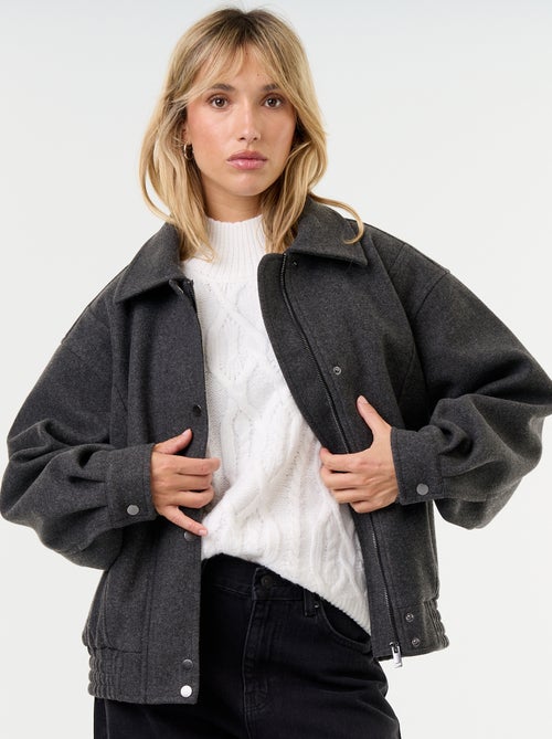 Blouson esprit lainage oversize avec col en fourrure amovible - Kiabi