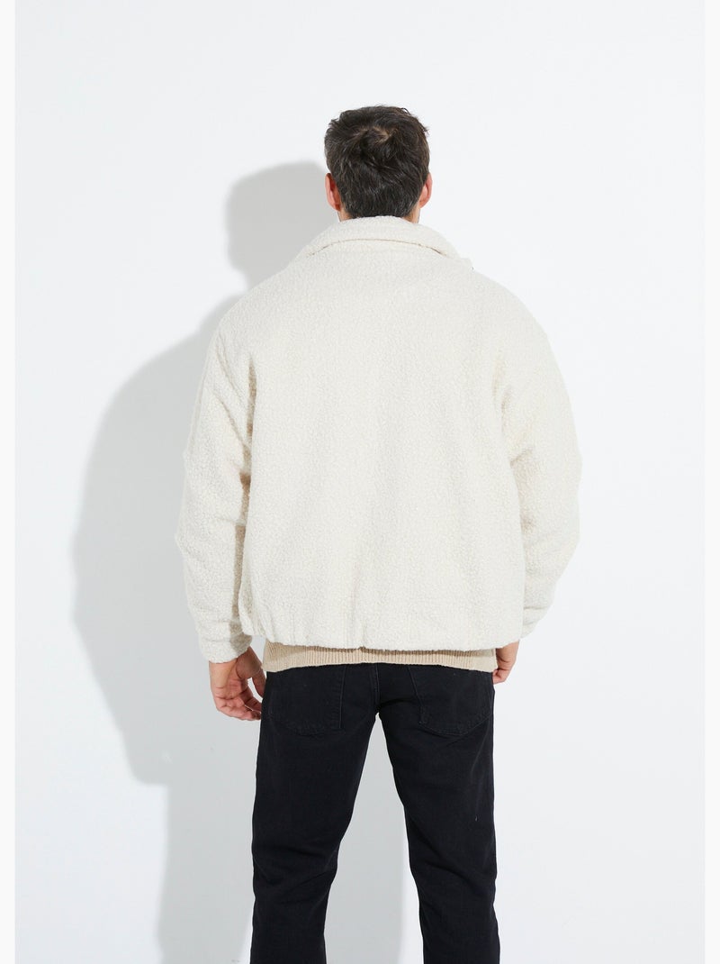 Blouson façon peau lainée, col montant - AFIBEL Beige - Kiabi
