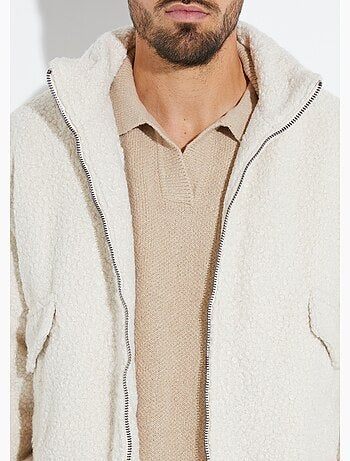 Blouson façon peau lainée, col montant