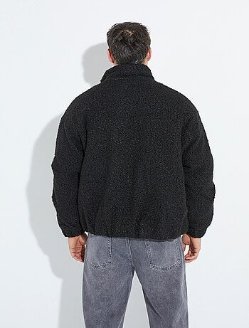 Blouson façon peau lainée, col montant