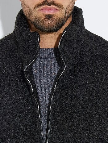 Blouson façon peau lainée, col montant